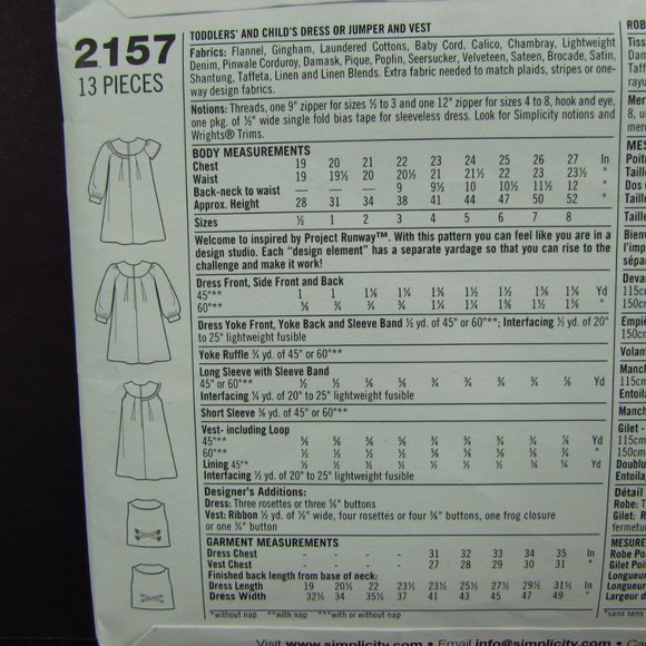 Toddler Dress Jumper Size AA 1/2 1 2 3 Simplicity 2157 Project Runway Pattern - Picture 5 of 6